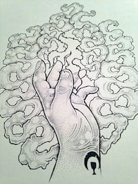 a drawing of a hand with smoke coming out of it