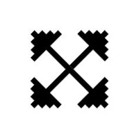 a black and white logo with two crossed arrows