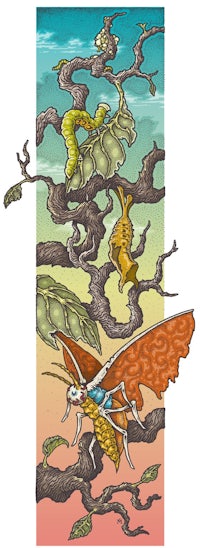 a drawing of a caterpillar on a tree branch