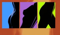 three silhouettes of a woman in different colors