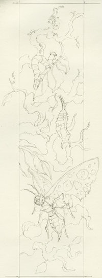 a drawing of a moth flying in the air